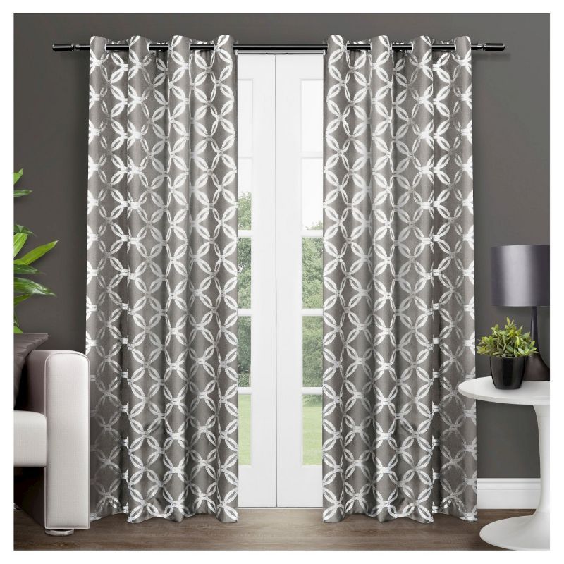 Set of 2 108"x54" Modo Metallic Geometric Grommet Top Window Curtain Panel Black Pearl - Exclusive Home