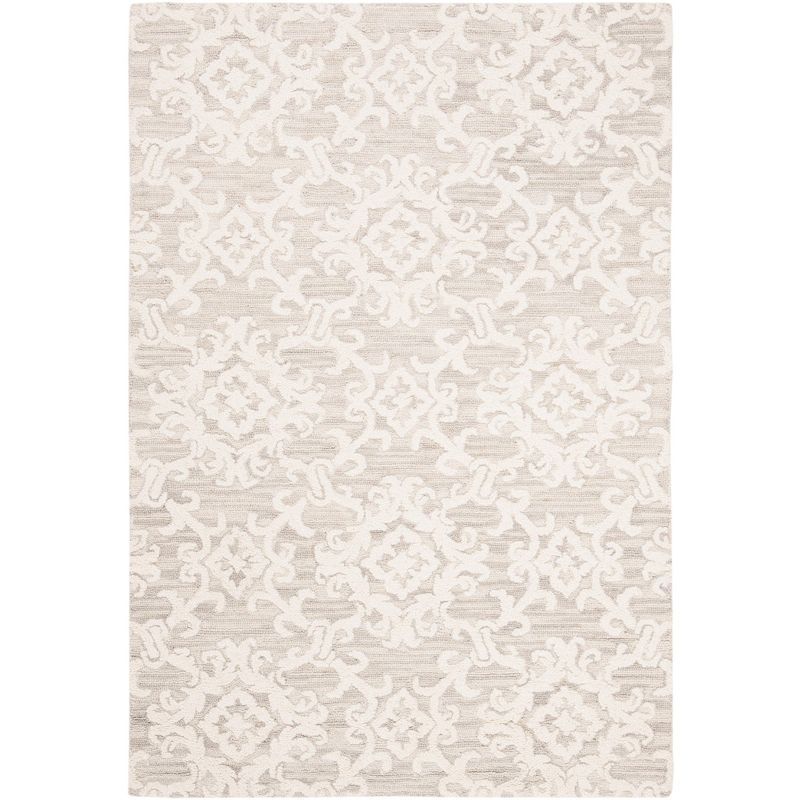 Elegant Gray Floral Hand-Tufted Wool Area Rug, 4' x 6'