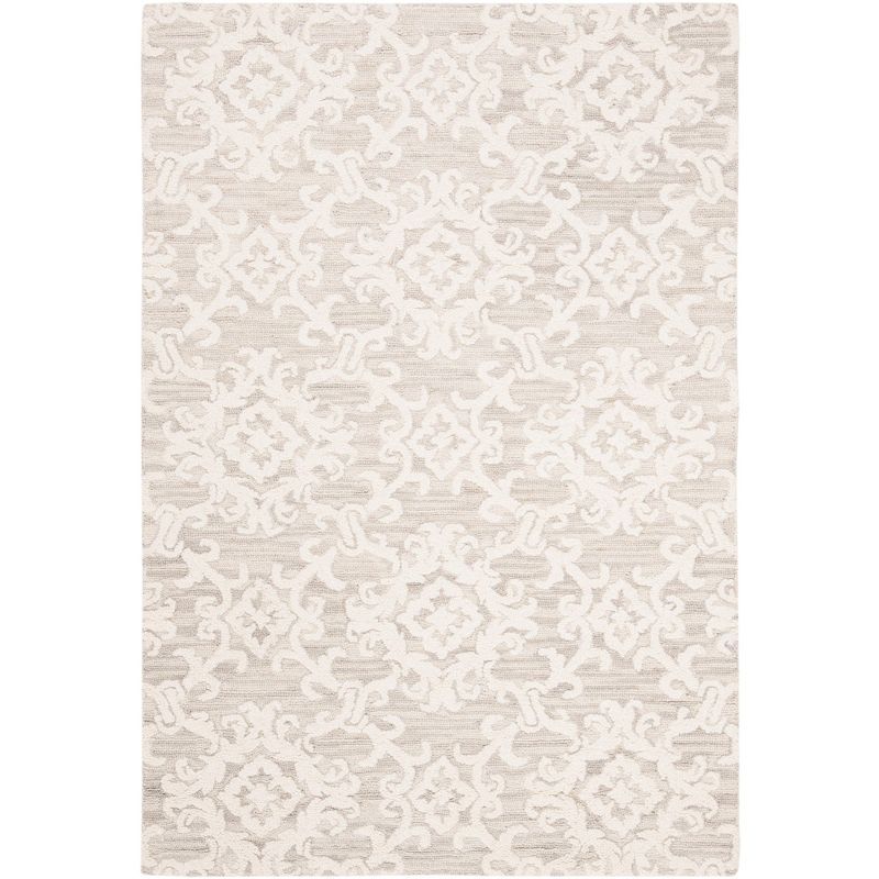 Elegant Gray Floral Hand-Tufted Wool Area Rug, 4' x 6'