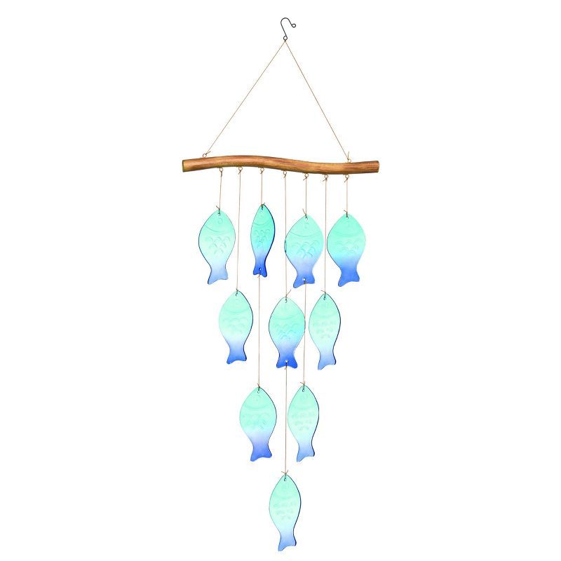 Multicolor Glass Fish Wind Chime with Wooden Accent, 43.3 in.