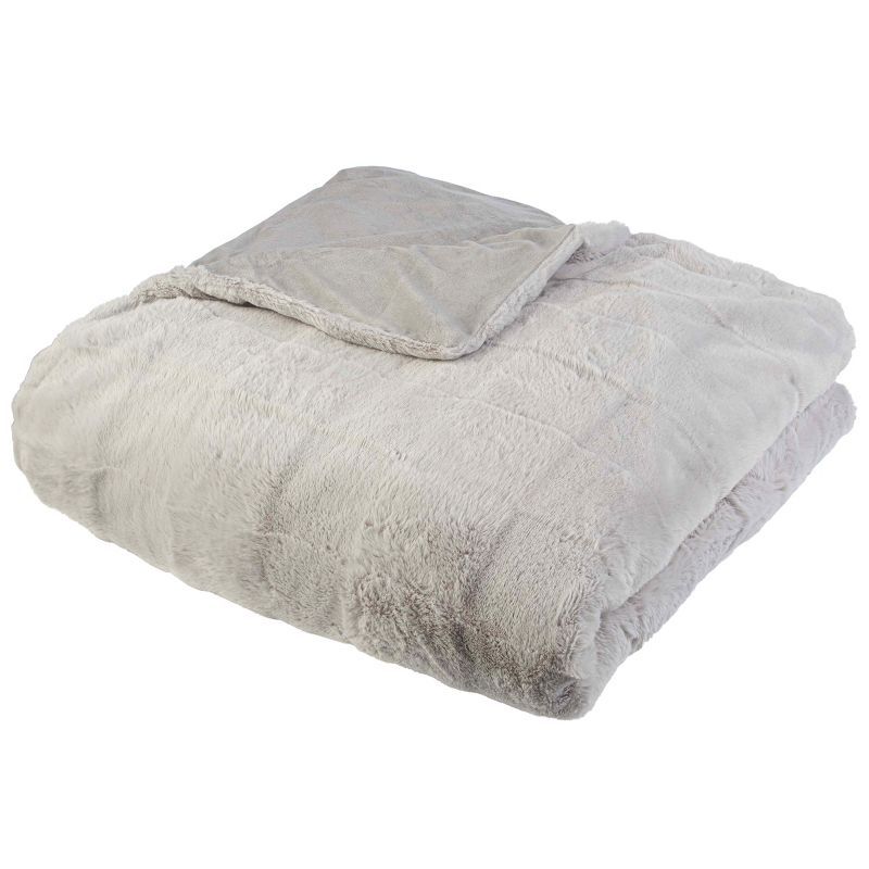 Gray Queen Size Reversible Faux Fur Blanket