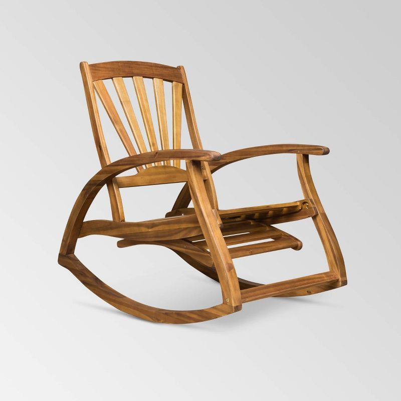 Teak Acacia Wood Outdoor Rocking Chair with Retractable Footrest