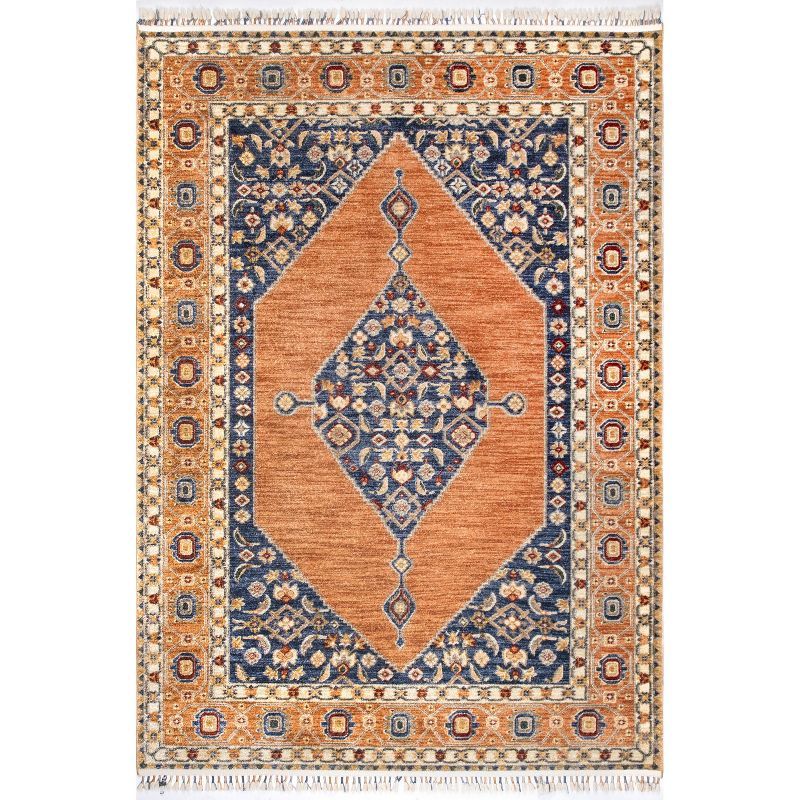Rustic Floral Medallion 3' x 5' Cotton Blend Area Rug in Rust
