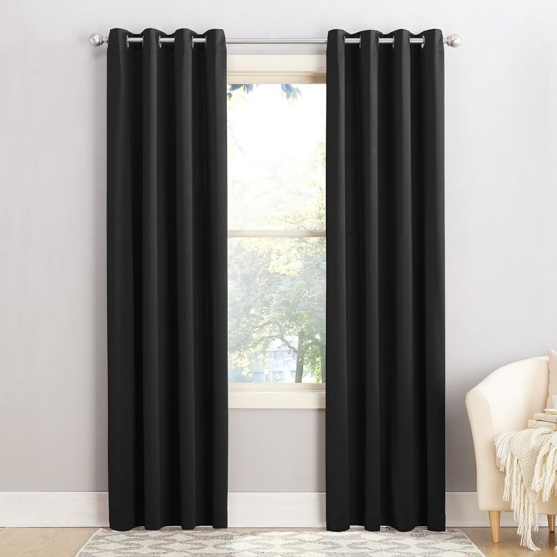 Black Polyester Room Darkening Grommet Curtain Panel 54" x 108"