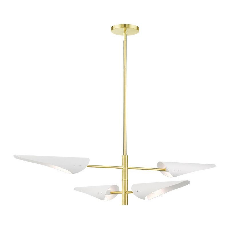 Satin Brass and Glass 4-Light Indoor/Outdoor Pendant Chandelier