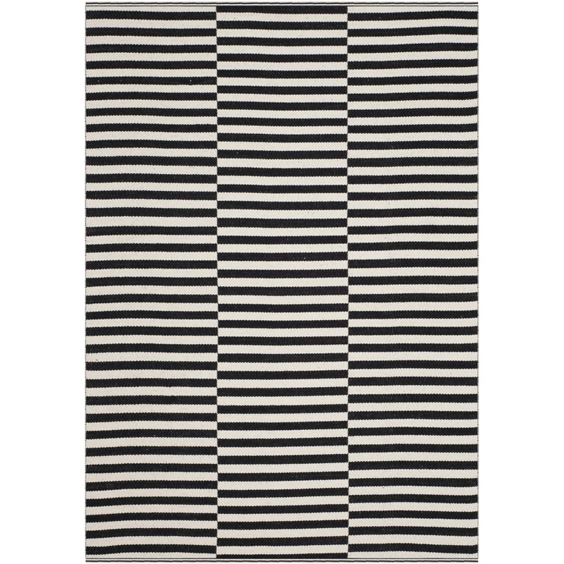 Montauk Black and Ivory 6' Square Handwoven Cotton Area Rug