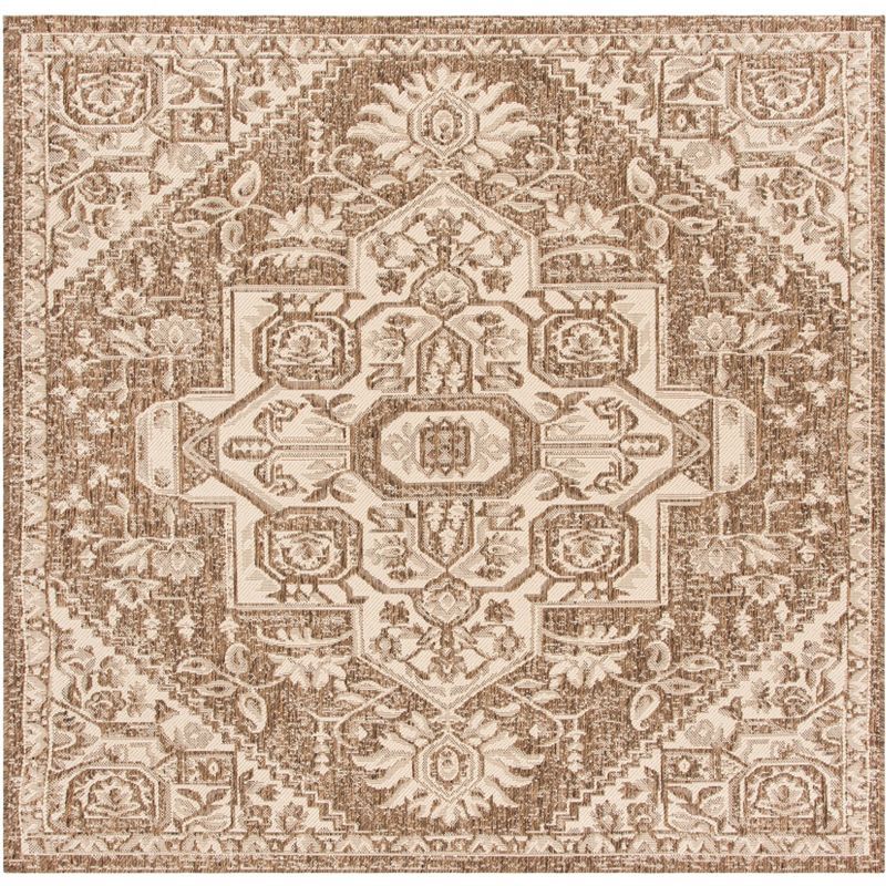 Cream and Beige Synthetic Square Area Rug, 4' x 4'