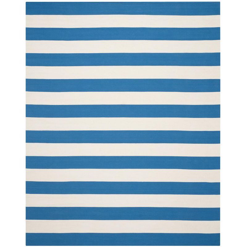 Montauk Blue and Ivory Striped Cotton 8' x 10' Area Rug