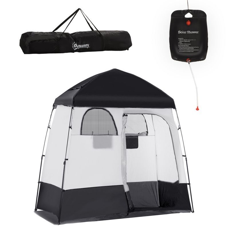 Black and White Portable Pop-Up Camping Shower Tent with Carrying Bag