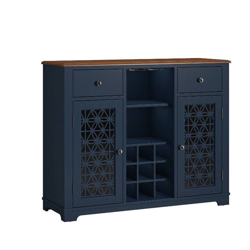 Navy Blue 47" Wine Cabinet with Glass Doors and Metal Rack