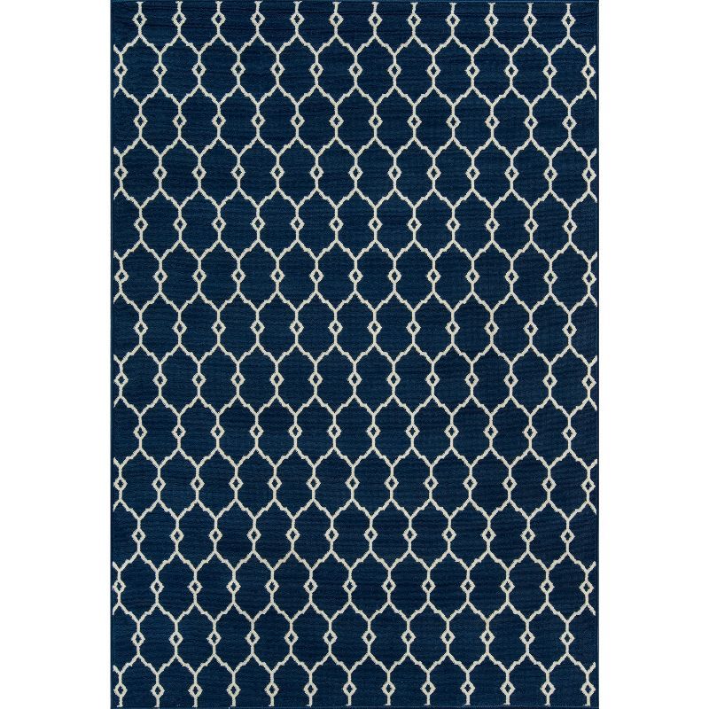 Navy Fretwork Elegance 5'3" x 7'6" Synthetic Outdoor Rug