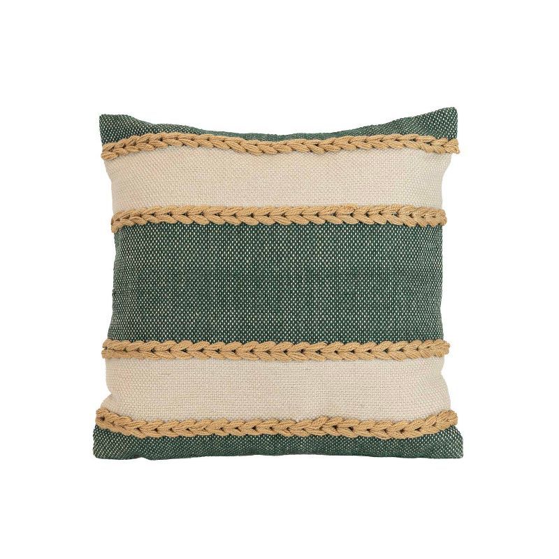 20x20 Green and Cream Striped Outdoor Throw Pillow