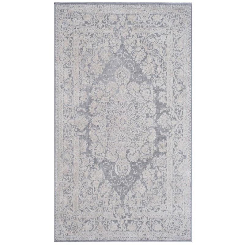 Elegant Light Grey & Cream Floral Hand-Knotted Rug - 3' x 5'