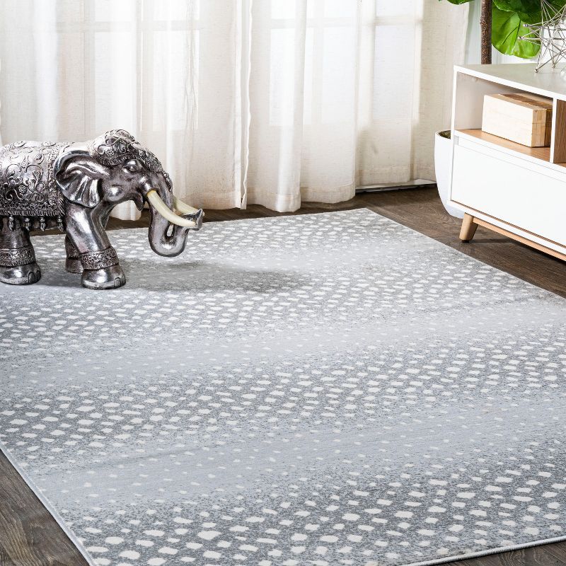 Light Gray and Cream Abstract Synthetic Area Rug