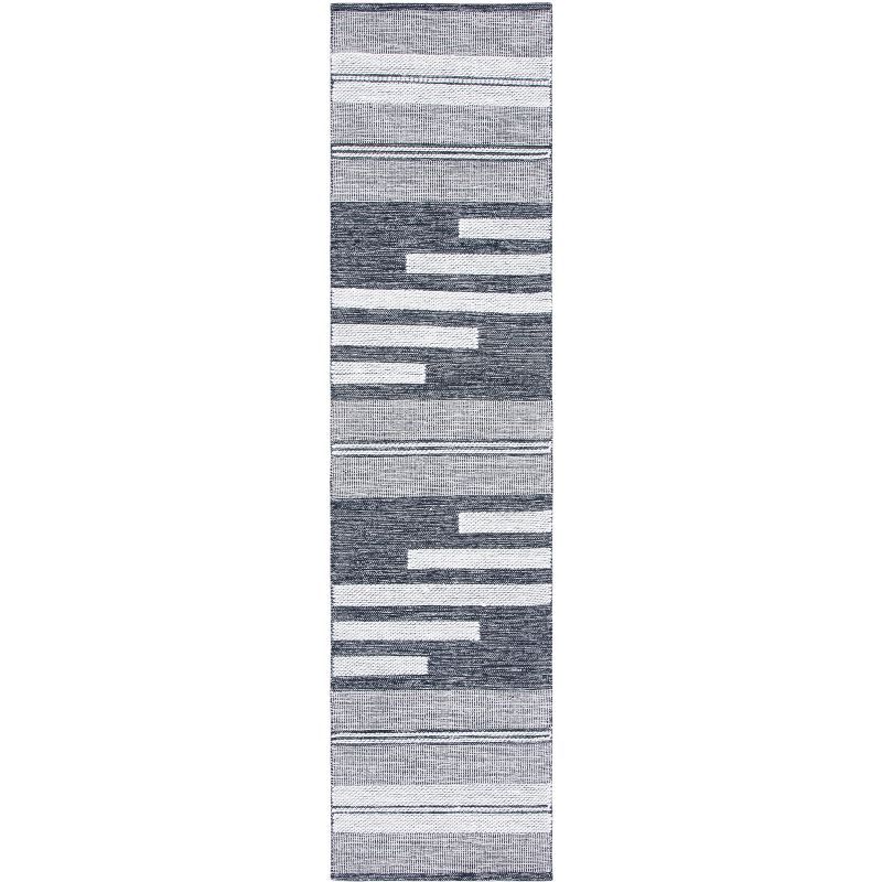 Ivory and Black Striped Kilim Wool-Cotton Area Rug