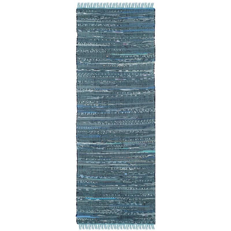 Handwoven Blue Stripe Cotton Runner Rug 2'3" X 6'