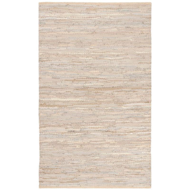 Beige Handwoven Leather Flat Woven 3' x 5' Rug