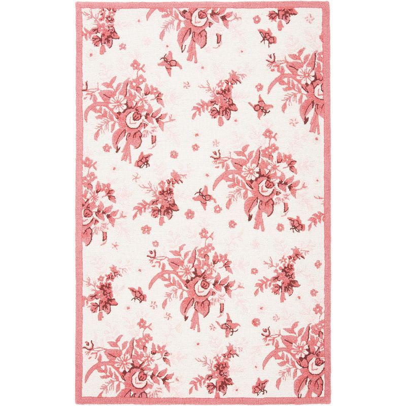 Ivory and Rose Floral Wool Hand-Tufted Area Rug