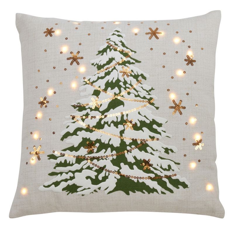 White Polyester Christmas Tree Pillow Cover with LED Lights