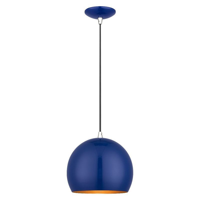 Shiny Cobalt Blue and Gold Globe Pendant Light