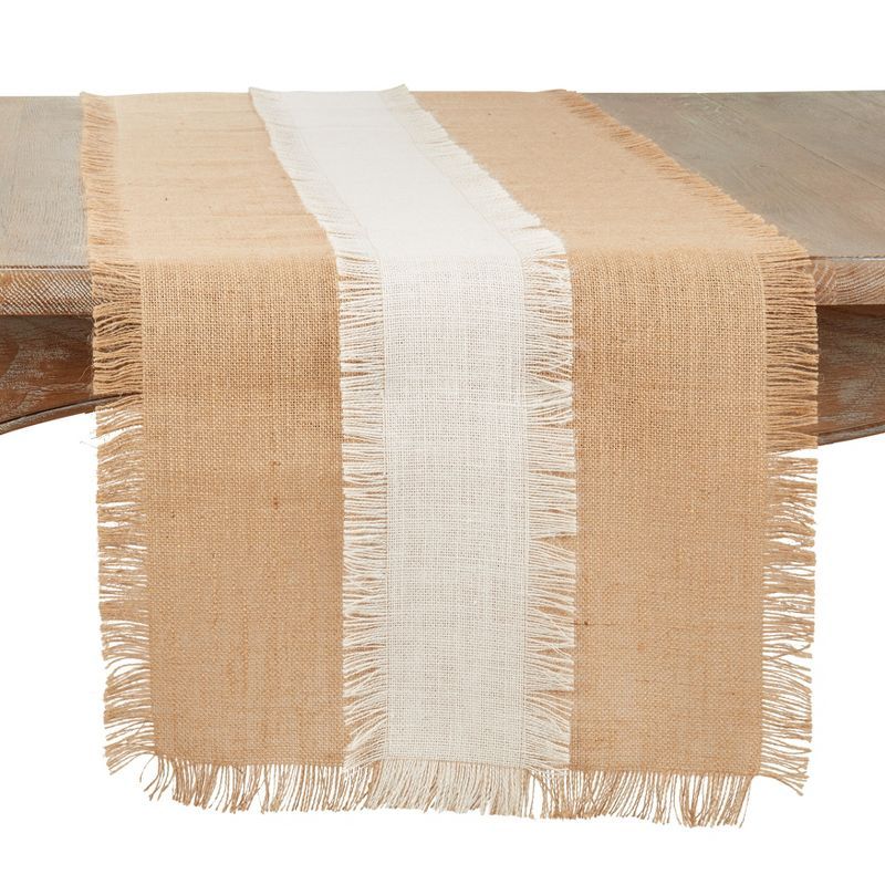 Natural Jute Table Runner with White Banded Design