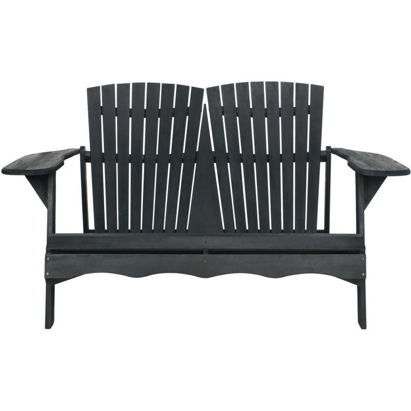 Transitional Black Acacia Adirondack Loveseat Bench, 57"