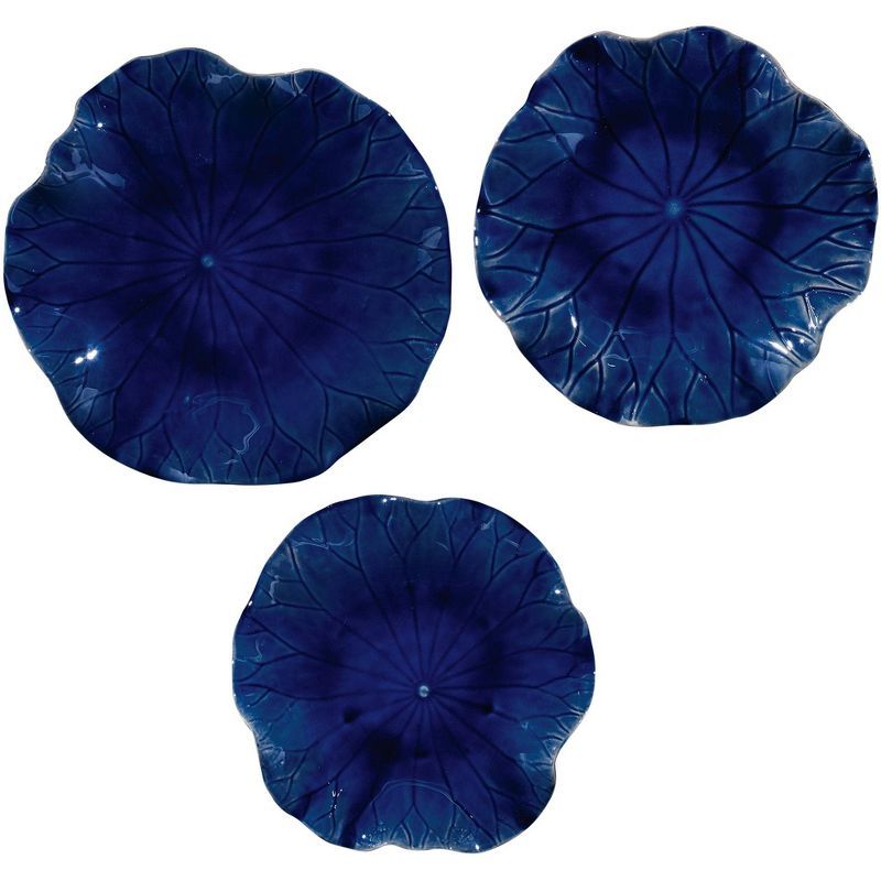 Cobalt Blue Ceramic Floral Wall Art Set, 3-Piece