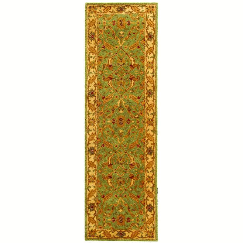 Handmade Teal and Beige Wool Tufted Runner Rug