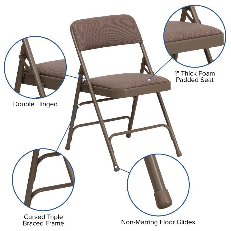 Beige Fabric and Metal Armless Folding Chair Set