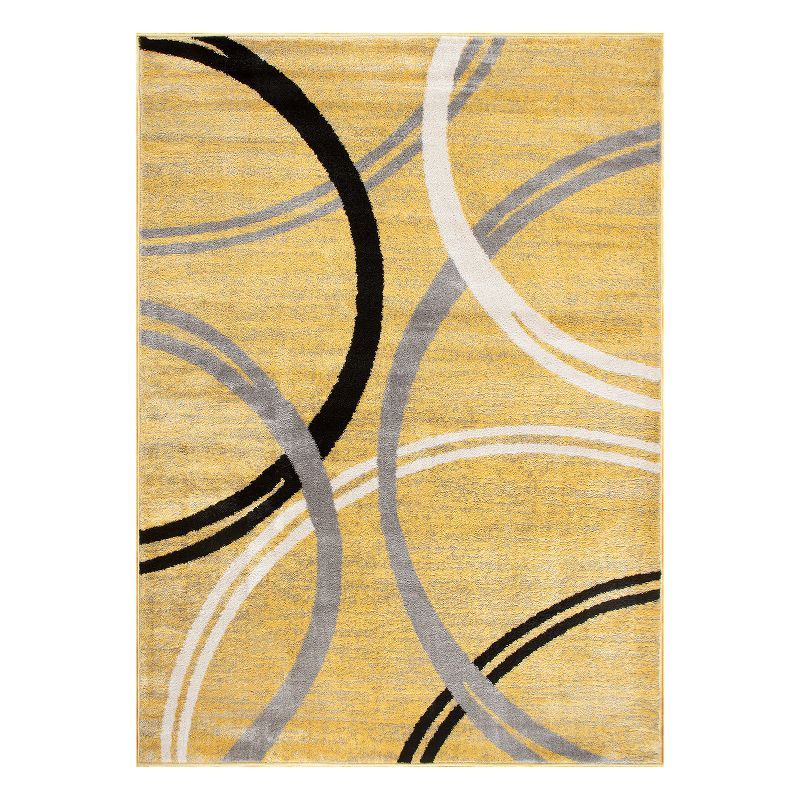 Yellow and Gray Abstract Circles 2'x3' Synthetic Area Rug