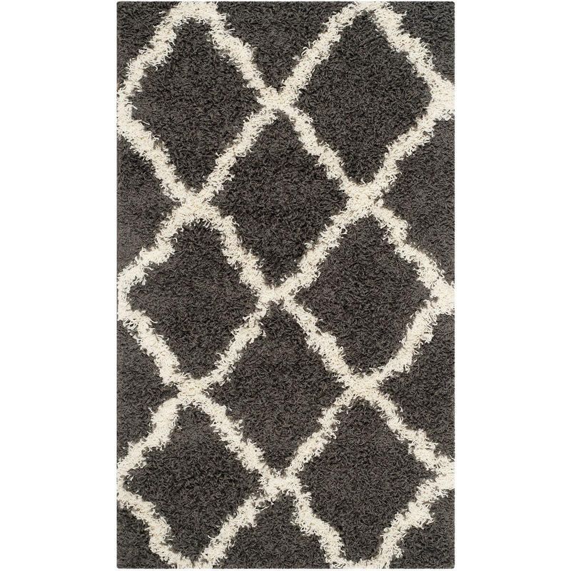 Ivory and Dark Grey High Pile Shag Area Rug 10'x14'