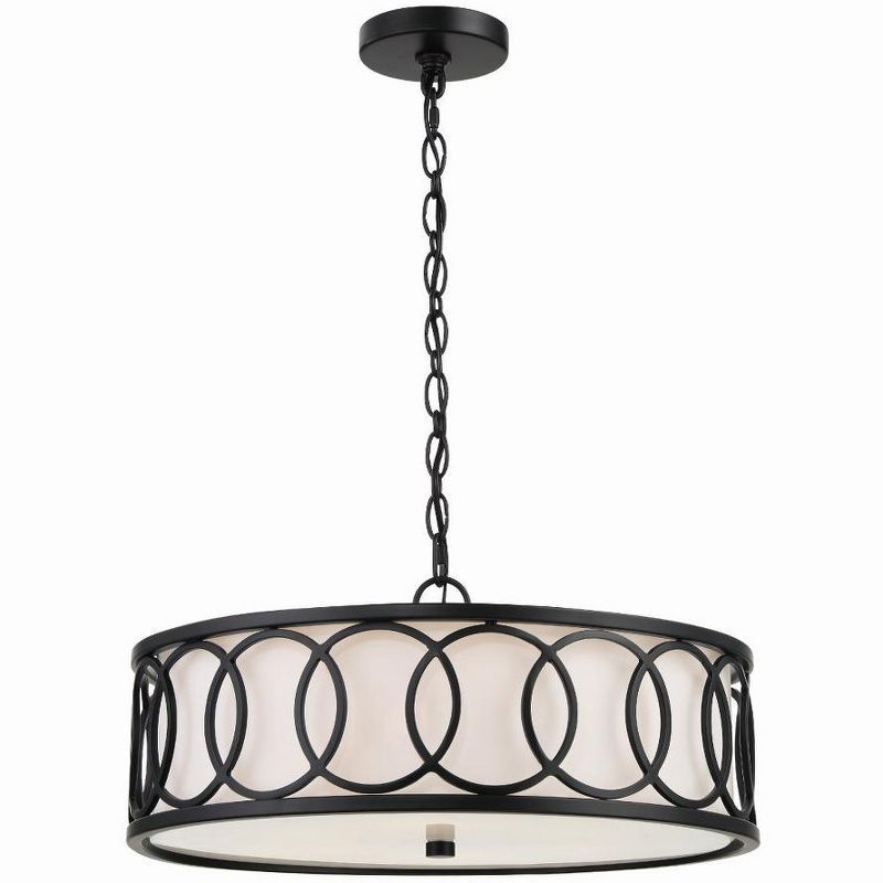 Matte Black Mini Drum 6-Light Chandelier with White Silk Shade