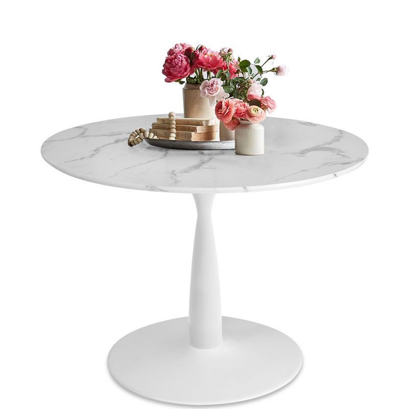 White Round Marble Dining Table with Gold Steel Base