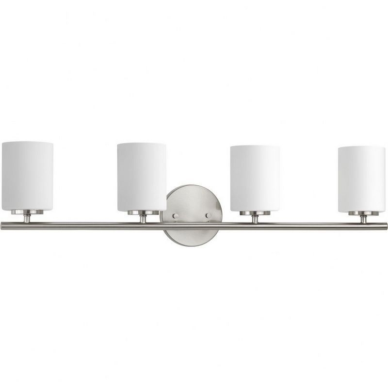 Brushed Nickel 4-Light Dimmable Vanity Fixture with Etched Glass Shades