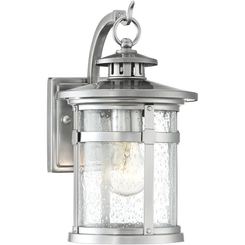 Callaway Chrome 14.5" Outdoor Lantern Wall Light with Seedy Glass