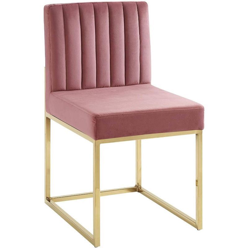 Gold Dusty Rose Velvet Upholstered Metal Side Chair