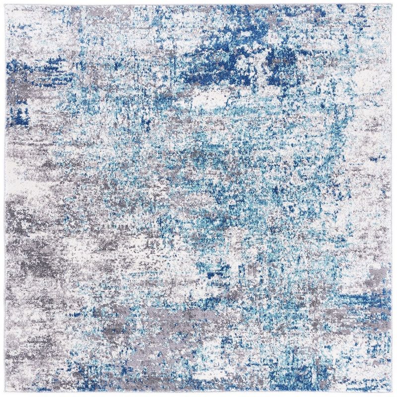 Abstract Gray Square Synthetic 36" Stain-Resistant Area Rug