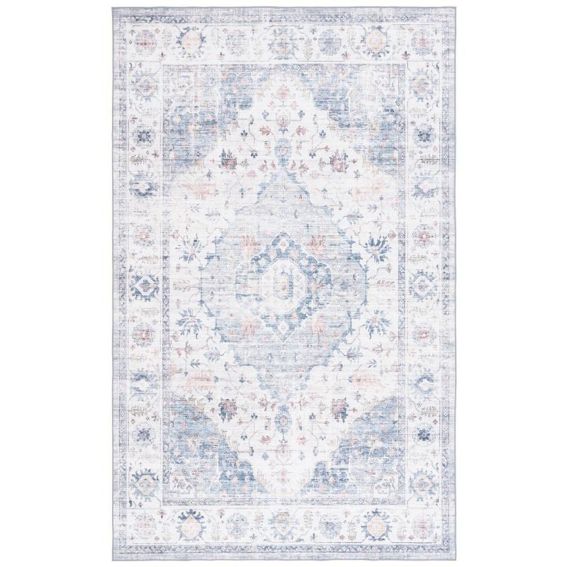 Arizona Light Blue/Ivory 4' x 6' Machine Washable Area Rug