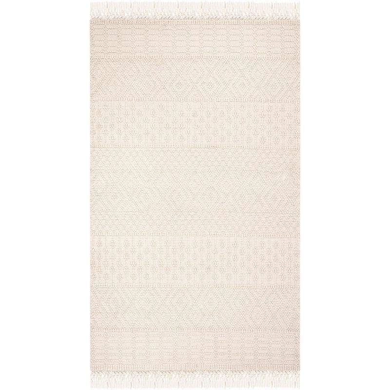 Ivory Handwoven Wool 3' x 5' Flat Woven Area Rug