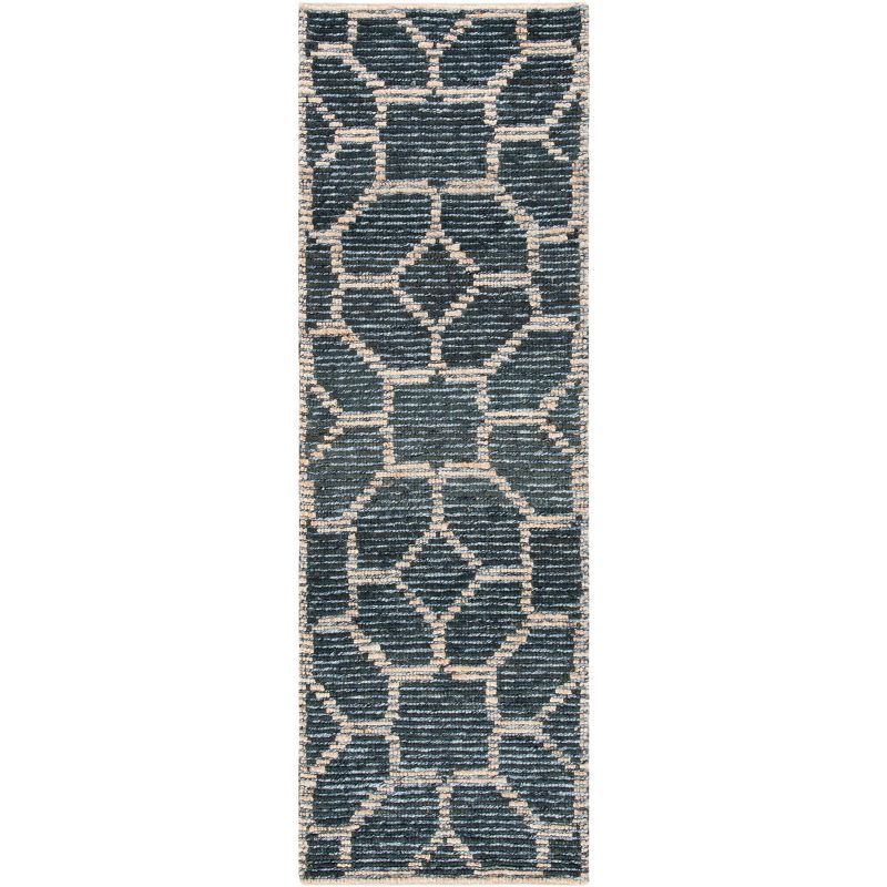 Beige and Charcoal Hand-Knotted Wool Runner Rug