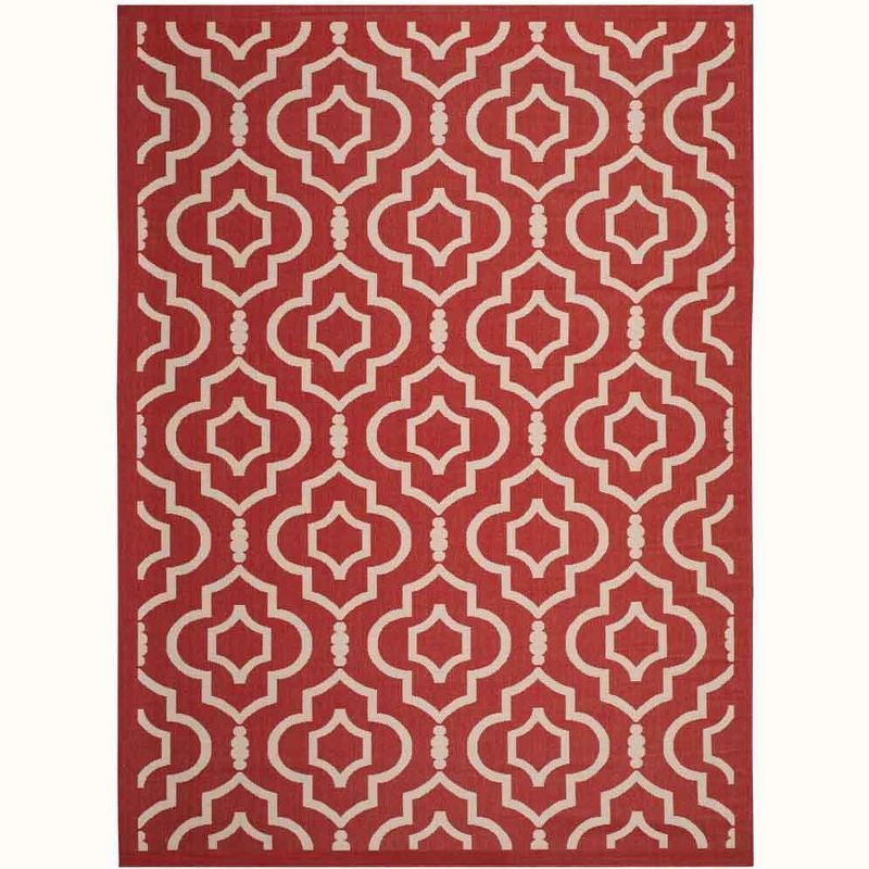 Red/Bone Synthetic 9' x 12' Rectangular Easy-Care Area Rug