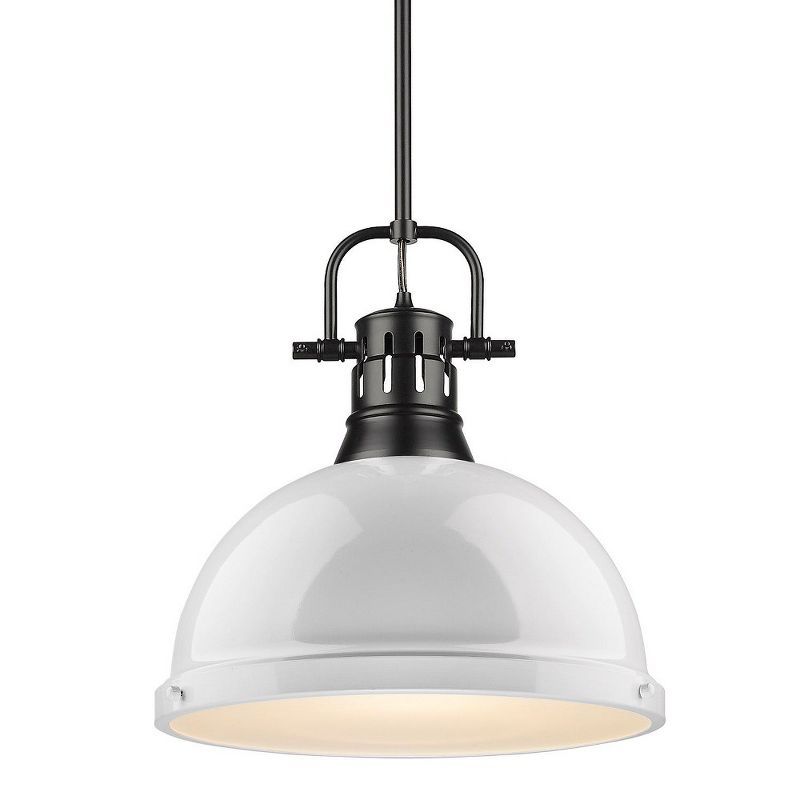 Matte Black and White Glass Bowl Pendant Light