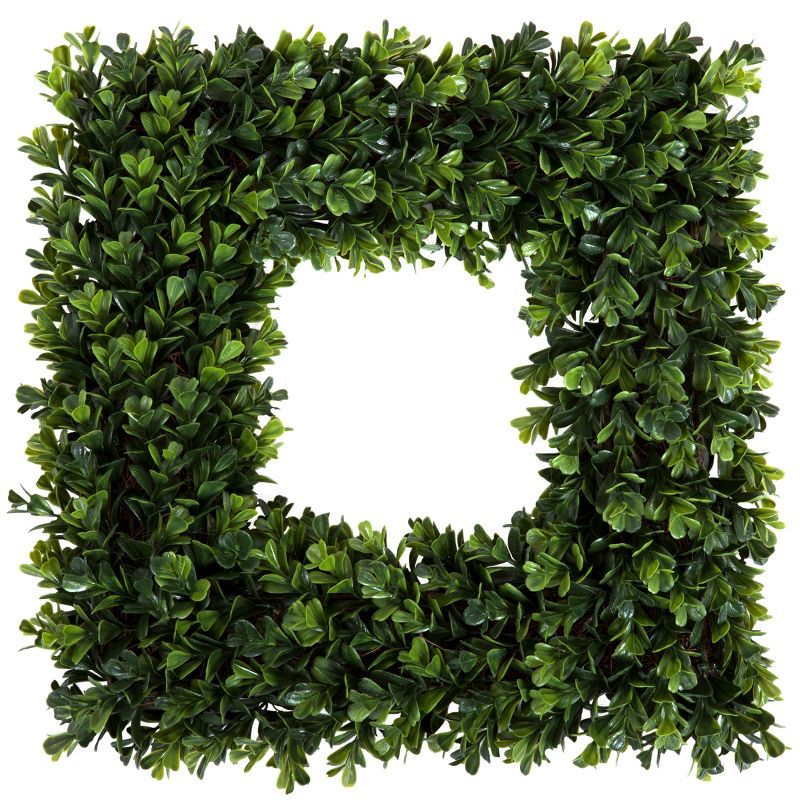 Nature Spring 16" Green Boxwood Artificial Square Wreath for Front Door