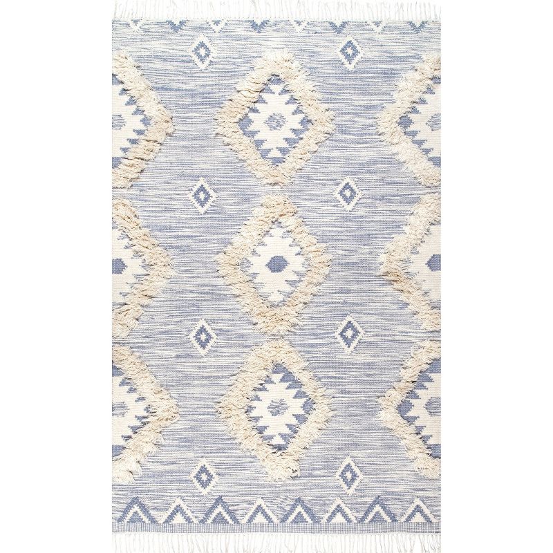 Handmade Braided Tassel Blue Wool 5' x 8' Area Rug