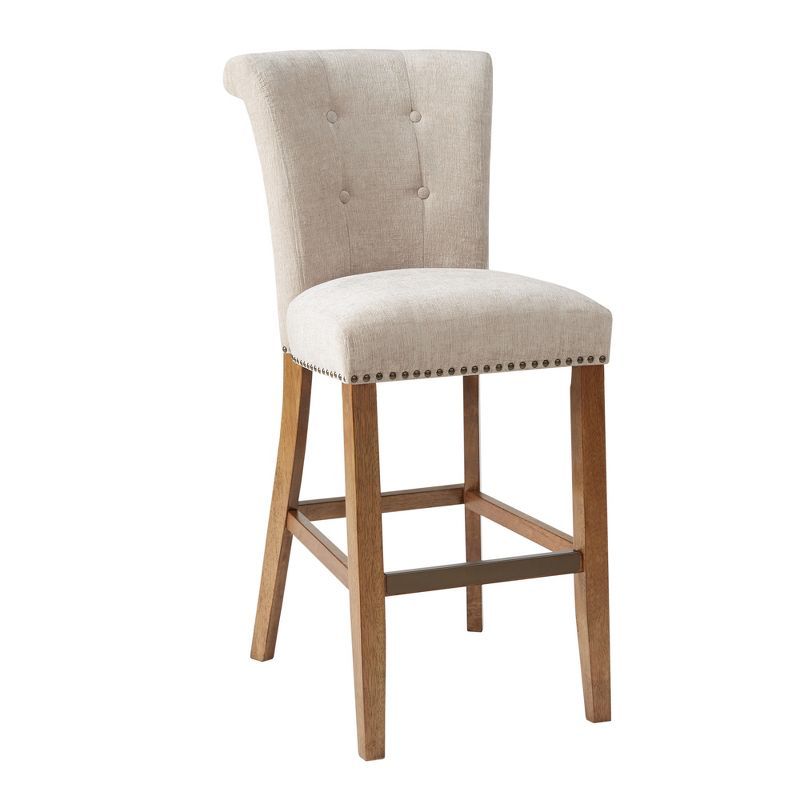 Elegant Cream Tufted 30" Barstool with Wood Frame and Metal Accents