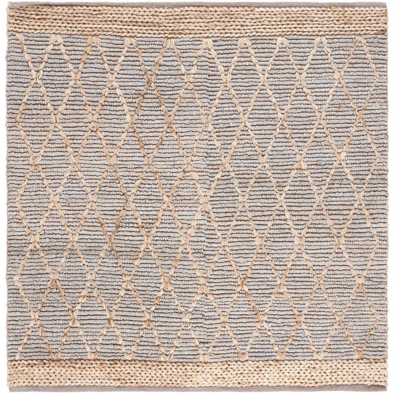 Hand-Knotted Boho Trellis 6' Square Rug in Light Blue Cotton