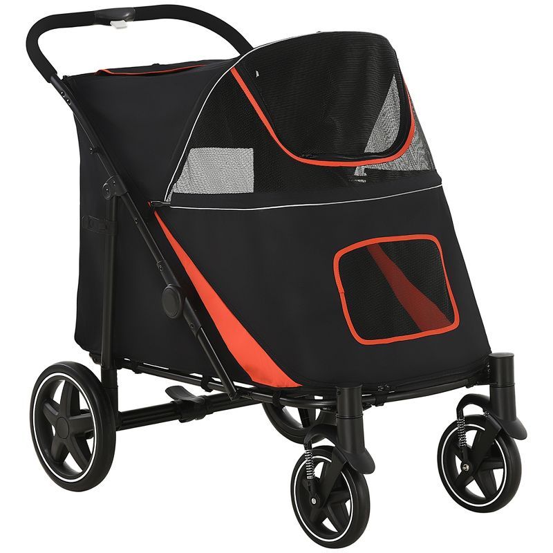 PawHut Black Foldable Large Dog Stroller with Storage