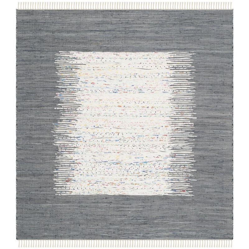 Ivory and Black Handwoven Cotton 4' Square Area Rug