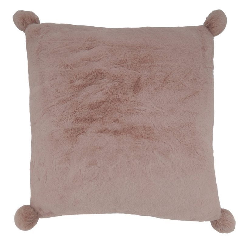 18" Blush Faux Rabbit Fur Square Throw Pillow