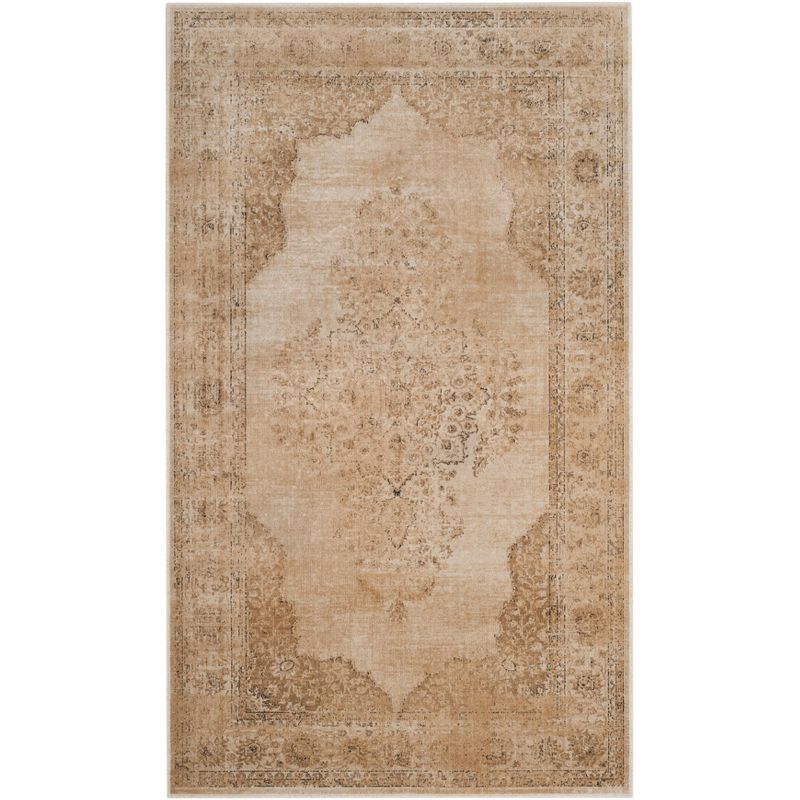 Cream Rectangular Hand-knotted Viscose Area Rug, 3'3" x 5'7"